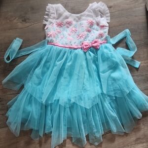 Jona Michelle White and Blue Kids Dress with Pink Accents